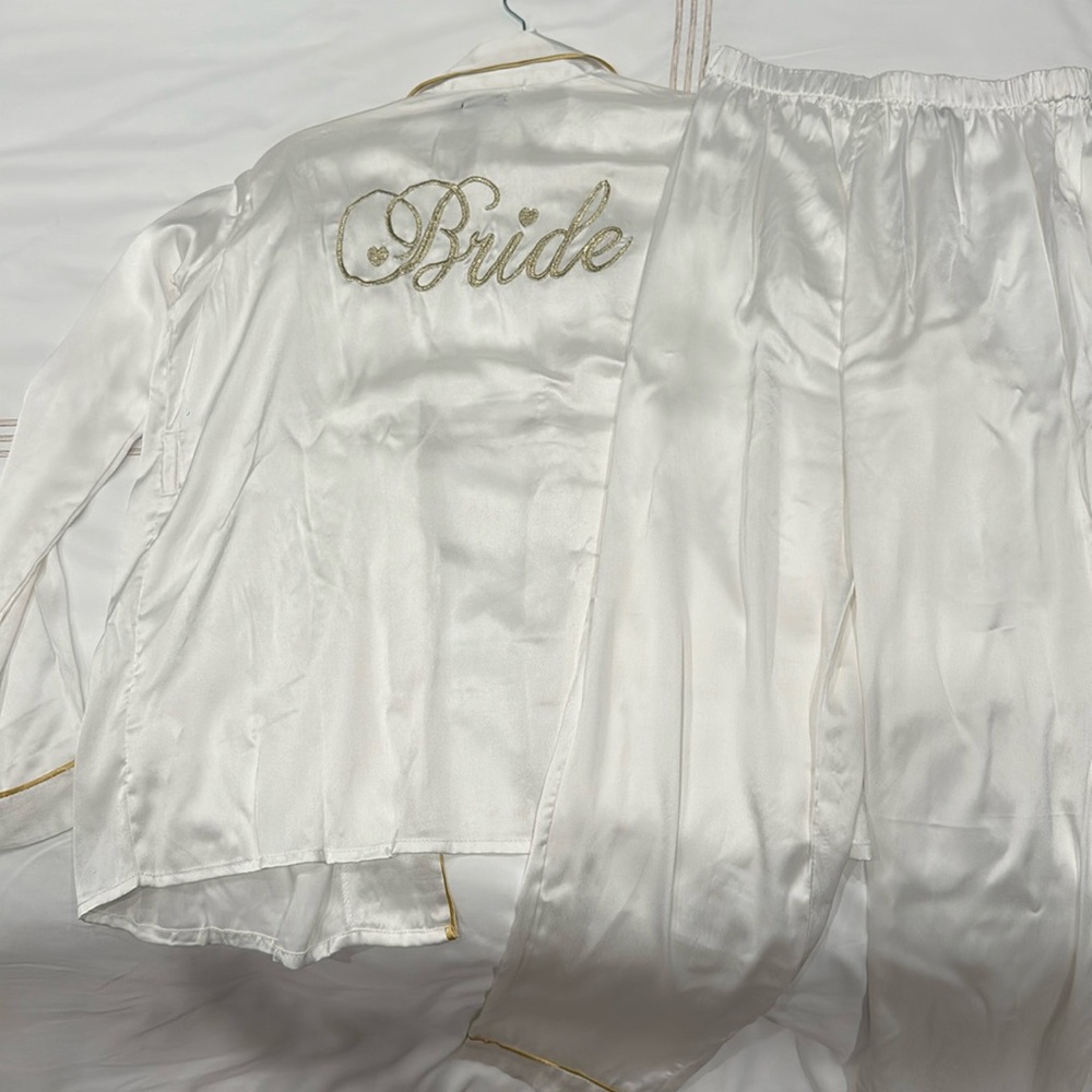 Bride White Robe and Pants Silky Set